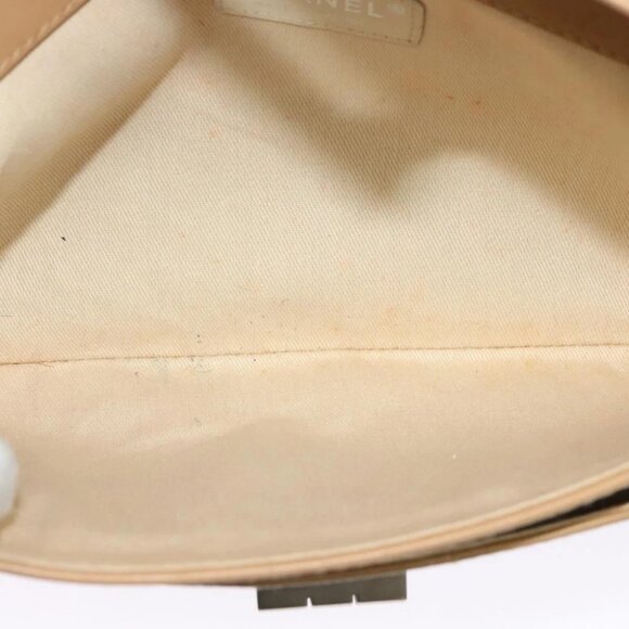 CHANEL Choco Bar Shoulder Bag Lamb Skin Beige Silver CC Auth PP570 - Picture 9 of 15